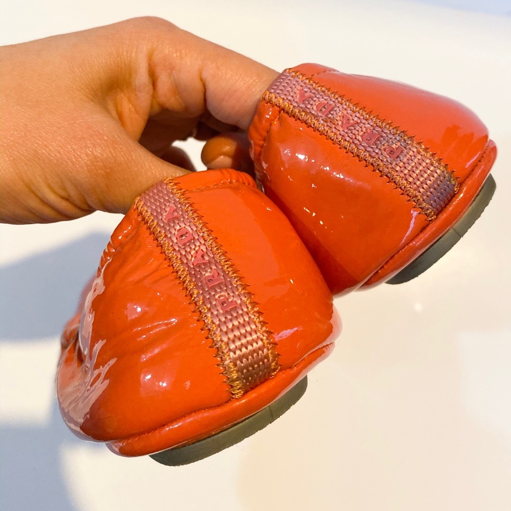 Authentic PRADA Ballet Flats in Patent Orange - Picture 2 of 7